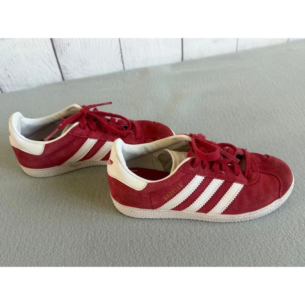 Adidas Gazelle Kids Sneakers Red Suede White Stripes size 13 toddler - Picture 3 of 7